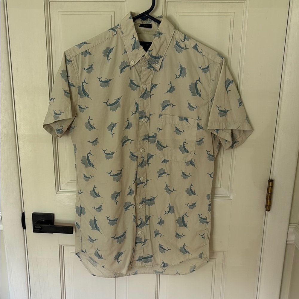 J. Crew Tan and Blue Casual Button Down Shirt
